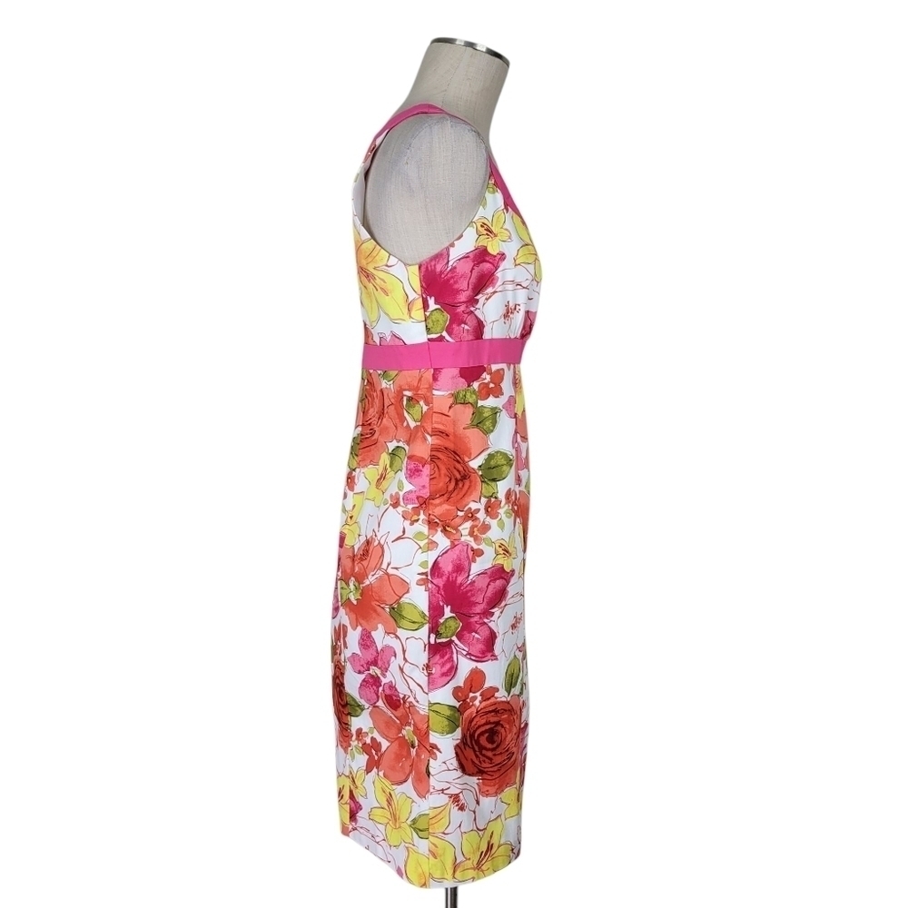 Sag Harbor Dress Size 12 White Pink Floral Sleeveless Back Zip Top Lined Cotton - Picture 3 of 9